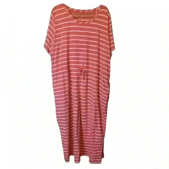 Kim Rogers Curvy Womens Pink & White Dress 3X Striped Short Sleeves - Picture 1 of 16